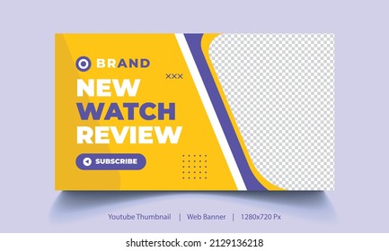 New watch review video thumbnail or web banner template. Editable promotion banner design