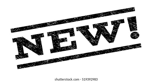 New! watermark stamp. Text tag between parallel lines with grunge design style. Rubber seal stamp with dirty texture. Vector black color ink imprint on a white background.