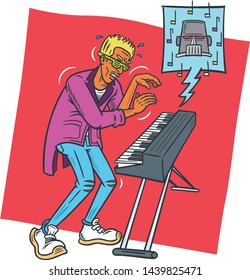 New wave keyboardist plays his ode to the upcoming robot apocalypse.