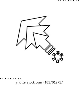 Una nueva ola de la pandemia, flechas extendidas e ícono de vector de virus en contornos