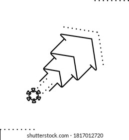 Una nueva ola de la pandemia, flechas extendidas e ícono de vector de virus en contornos