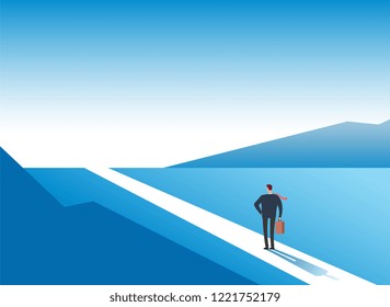 New way concept. Beginning journey adventures and opportunities. Businessman on road outdoor. Business vector background