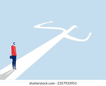 New way concept. Beginning journey adventures and opportunities.  businessman aiming the target on road outdoor target concept vector illustrator