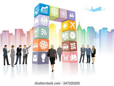 New web portal is open to the colorful city, gate of icons and signs. 