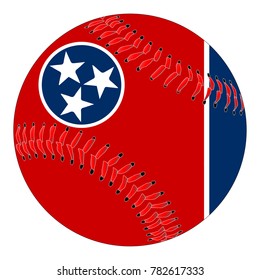 A new white baseball with red stitching with the Tennessee state flag overlay isolated on white