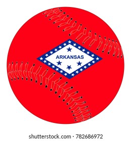 A new white baseball with red stitching with the Arkansas state flag overlay isolated on white