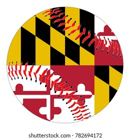 A new white baseball with red stitching with the Maryland state flag overlay isolated on white
