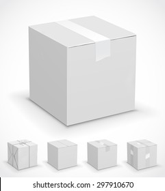 New white cardboard boxes wrapped in paper. Vector illustration set