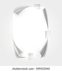 New white page curl on blank sheet  paper. Realistic empty folded page.
Transparent design sticker. Vector background graphic illustration eps10