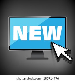 New word display on High-quality computer display, monitor screen.