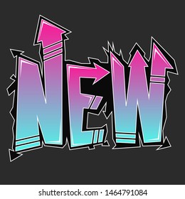 NEW word-sign, lettering, freehand graffiti style,trendy gradient colors. Vector illustration, template for shopping and web