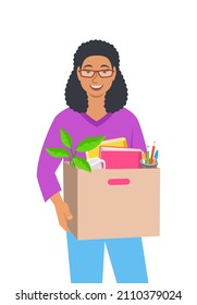 New worker joins a team. New job opportunity concept. Black woman got a job for her career development. Happy employee got a promotion. Flat vector illustration. Fresh start at new office