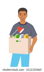 New worker joins a team. New job opportunity concept. Young black man got a job for his career development. Happy employee got a promotion. Flat vector illustration. Professional growth for youth