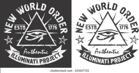 'New world order' artworks for t-shirt and poster.All seeing eye of Horus in a triangle.