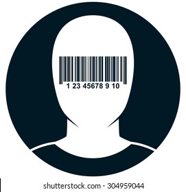 New world order. Blinded dazzled by globalization. Blind-folded man. Human face in barcode blindfold vector illustration