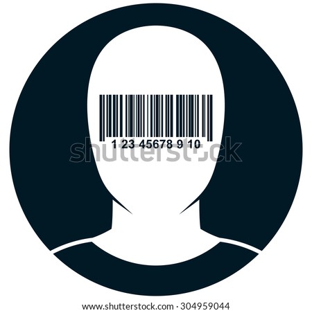 New world order. Blinded dazzled by globalization. Blind-folded man. Human face in barcode blindfold vector illustration