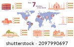 New world wonders set with location and age symbols flat isolated vector illustration