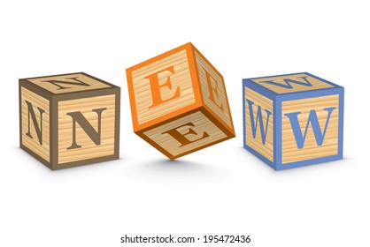 NEW written with alphabet blocks - vector illustration