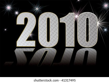 concepto de año nuevo 2010 con fuegos artificiales y reflexión