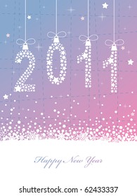 new year 2011 background in blue and pink with decorations and banner