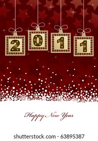 new year 2011 background in red with decorations and banner