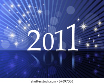New Year 2011 - blue background with stars and rays - vector, eps10