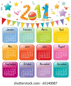  new year 2011 colorful calendar for kids
