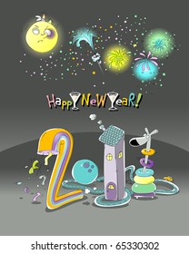 tarjeta de saludo de dibujos animados de nuevo año 2011