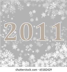 New  Year 2011 greeting card with snowflakes and stars