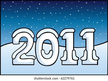 New year 2011. Numbers under snow in night.