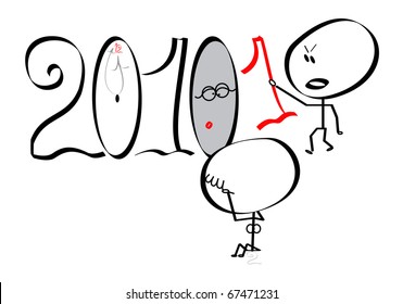 New Year 2011 pushing 2010 down concept