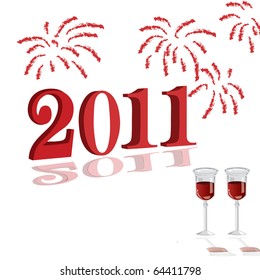 New year 2011 words that designed with firework and red in color