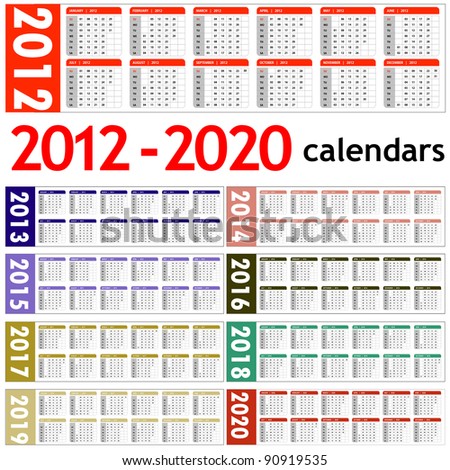 New year 2012, 2013,  2014,  2015,  2016,  2017,  2018,  2019,  2020 Calendars