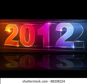 New Year 2012 card made of neon lights shining in the dark background vector