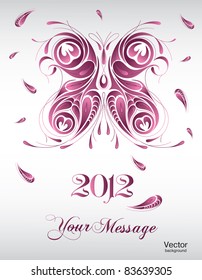 New Year 2012 holiday calendar or postcard template. glamour greeting card with vector mac style butterfly and free space for your text (sample decoration message included)