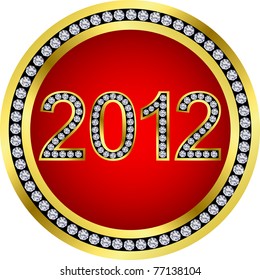 New year 2012 icon golden with diamonds, vector