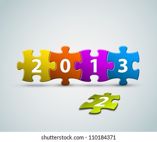 New Year 2013 card made from colorful puzzle pieces vector illustration