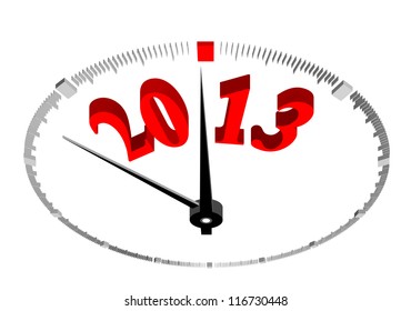New year 2013 concept clock closeup on whte background