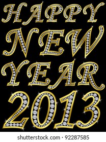New year 2013 golden with diamonds, vector illustration