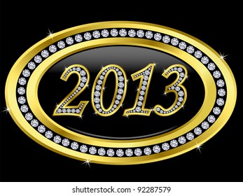 New year 2013 icon, golden with diamonds, vector