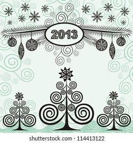 New year 2013 pattern background christmas tree vector illustration