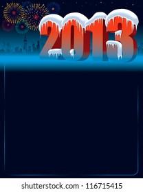 New Year 2013 at winter night with city in the background