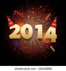 New year 2014 Background with party hat and mosaic star burst