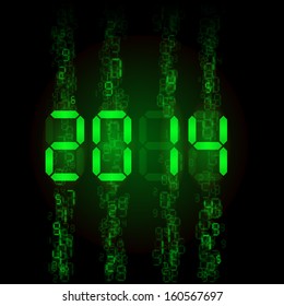 New Year 2014: green digital numerals on black.