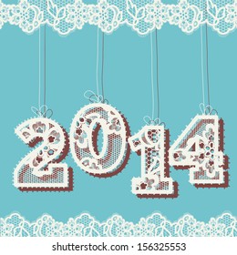 New year 2014 lace background. Vector illustration lacy digit postcard or invitation.