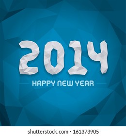 New year - 2014 origami  message design vector background. Happy new year text and 3d numbers greeting card. 