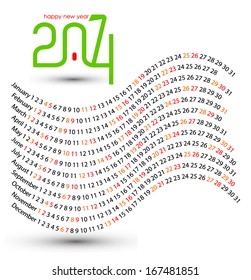 New year 2014 vector calendar design with wavy concept.