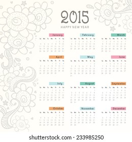 New Year 2015 calender decorated with beautiful floral design.