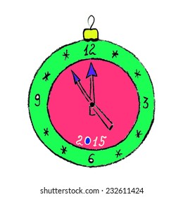 New Year 2015 clock. Hand drawn and colored