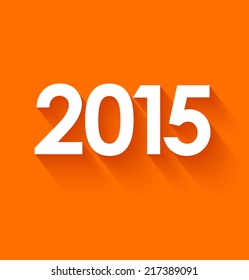 New year 2015 in flat style on orange background. Vector illustration 